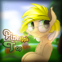 Size: 2400x2400 | Tagged: safe, artist:thefunnysmile, oc, oc only, oc:pineapple top, pony, blurry, bust, glasses, high res, lens flare, portrait, solo