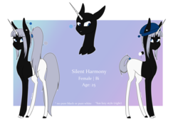 Size: 2965x2045 | Tagged: safe, artist:moonwolf96, oc, oc only, oc:silent harmony, pony, unicorn, beanie, female, hat, high res, mare, reference sheet, simple background, solo, transparent background