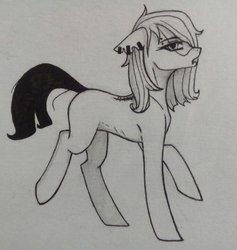 Size: 682x720 | Tagged: safe, artist:ognifireheart, oc, oc only, pegasus, pony, amputee, piercing, solo, traditional art
