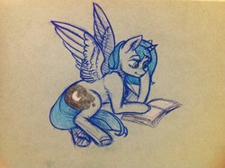 Size: 2560x1912 | Tagged: safe, artist:ognifireheart, princess luna, alicorn, pony, g4, book, female, lying, mare, solo, traditional art