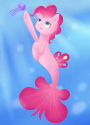 Size: 1024x1422 | Tagged: safe, artist:zoxriver503, pinkie pie, jellyfish, seapony (g4), g4, female, seaponified, seapony pinkie pie, solo, species swap, this will end in tears and/or death, underwater