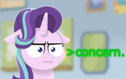 Size: 1920x1200 | Tagged: safe, artist:ljdamz1119, starlight glimmer, pony, unicorn, g4, marks for effort, :i, concern, concerned, female, floppy ears, greentext, i mean i see, reaction image, solo, text