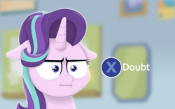 Size: 1920x1200 | Tagged: safe, artist:ljdamz1119, starlight glimmer, pony, unicorn, marks for effort, :i, bust, doubt, female, floppy ears, i mean i see, l.a. noire, meme, press x to doubt, reaction image, solo, unamused