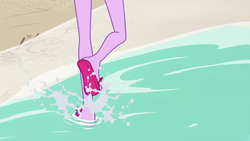 Size: 1280x720 | Tagged: safe, screencap, sci-twi, twilight sparkle, equestria girls, friendship math, g4, my little pony equestria girls: better together, close-up, feet, female, flip-flops, foot closeup, legs, pictures of legs, sandals, solo, splashing