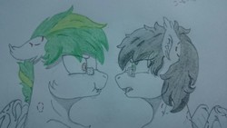 Size: 3840x2160 | Tagged: safe, oc, oc:silver s, oc:skipper dust, bat pony, angry, bat pony oc, duel, green eyes, high res, original character do not steal, sketch, traditional art, white
