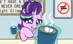 Size: 2000x1200 | Tagged: safe, artist:ashtoneer, starlight glimmer, pony, unicorn, g4, marks for effort, chocolate, empathy cocoa, female, food, guidance counselor, hot chocolate, levitation, looking at you, magic, mare, marshmallow, smiling, solo, starlight's office, telekinesis, you can't have a nightmare if you never dream