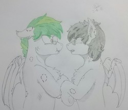 Size: 2505x2160 | Tagged: safe, oc, oc:silver s, oc:silver sanction, oc:skipper dust, bat pony, angry, bat pony oc, duel, green eyes, high res, original character do not steal, sketch, traditional art, white