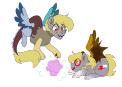 Size: 3888x2776 | Tagged: safe, artist:cubbybatdoodles, oc, oc only, oc:ding-dong, oc:twister, hybrid, duo, high res, interspecies offspring, offspring, parent:derpy hooves, parent:discord, parent:ditzy doo, parents:derpcord, siblings, simple background, transparent background