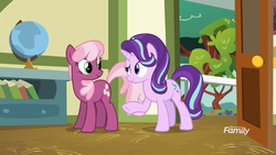 Size: 1920x1080 | Tagged: safe, screencap, cheerilee, starlight glimmer, g4, marks for effort, my little pony: friendship is magic, book, bookshelf, bush, discovery family logo, globe, hedge, school