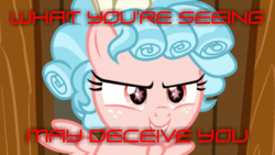 Size: 678x382 | Tagged: safe, edit, edited screencap, screencap, cozy glow, pegasus, pony, g4, marks for effort, season 8, cozy glow's true goal, cutie mark eyes, evil smile, female, filly, foal, grin, implied twilight sparkle, smiling, solo, wingding eyes