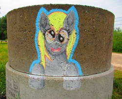 Size: 2371x1931 | Tagged: safe, artist:malte279, derpy hooves, g4, chalk drawing, cute, derpabetes, irl, photo, smiling, traditional art