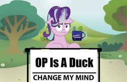 Size: 1024x662 | Tagged: safe, artist:aleximusprime, edit, editor:nightshadowmlp, starlight glimmer, pony, g4, marks for effort, :i, change my mind, cup, empathy cocoa, faic, female, floppy ears, glowing horn, horn, i mean i see, magic, op is a duck (reaction image), solo, steven crowder, telekinesis