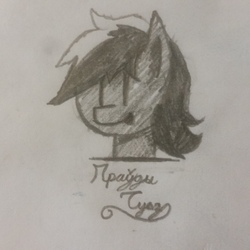 Size: 2976x2976 | Tagged: safe, artist:antique1899, oc, oc only, oc:proudy hooves, earth pony, pony, bust, earth pony oc, high res, male, monochrome, sketch, smiling, solo, stallion, traditional art