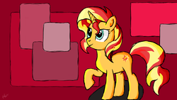 Size: 2560x1440 | Tagged: safe, artist:fedairkid, sunset shimmer, pony, unicorn, g4, female, mare, simple background