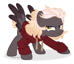 Size: 6082x5302 | Tagged: safe, artist:suramii, oc, oc only, oc:night vision, pony, absurd resolution, clothes, hoodie, redesign, simple background, solo, transparent background