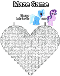 Size: 1716x2178 | Tagged: safe, edit, starlight glimmer, trixie, pony, unicorn, g4, blushing, cute, diatrixes, female, game, glimmerbetes, lesbian, love, mare, maze, maze game, ship:startrix, shipping, simple background, text, white background