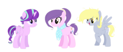 Size: 1024x433 | Tagged: dead source, safe, artist:jxst-blue, derpy hooves, starlight glimmer, suri polomare, alicorn, pony, g4, alicornified, alternate hairstyle, alternate universe, female, race swap, simple background, starlicorn, transparent background, trio