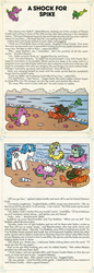 Size: 700x2026 | Tagged: safe, beachcomber (g1), gusty, lickety-split, majesty, peachy, posey, spike (g1), tiny bubbles, comic:my little pony (g1), g1, official, a shock for spike, distressed, drago the sea dragon, drowning, female, foam, lobbie lobster, male, protecting, rescue, rilla the water sprite, rillpike, shipping, spilla, story, straight