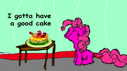 Size: 640x360 | Tagged: safe, artist:xol the great, gummy, minuette, pinkie pie, twilight sparkle, oc, pony, g4, 1000 hours in ms paint, animated, cake, comic sans, faic, fat, food, garfield, garfielf, male, parody, pinkep, ponified, pudgy pie, sound, stuffing face, wat, webm, youtube video
