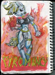 Size: 1851x2542 | Tagged: safe, artist:halfaman, oc, oc only, anthro, acrylic painting, fire, gold, pyromancy, sketch, solo, traditional art