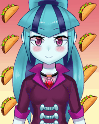 Size: 800x1000 | Tagged: safe, artist:tzc, sonata dusk, equestria girls, g4, animated, blushing, cute, emofuri, female, food, gem, looking at you, siren gem, smiling, solo, sonatabetes, sonataco, taco, that girl sure loves tacos, that siren sure does love tacos