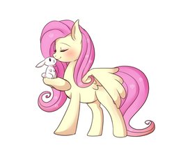 Size: 1023x856 | Tagged: safe, artist:hosikawa, angel bunny, fluttershy, pegasus, pony, rabbit, g4, blushing, cute, duo, eyes closed, female, mare, shyabetes, simple background, white background