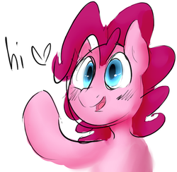 Size: 645x629 | Tagged: safe, artist:dotkwa, pinkie pie, earth pony, pony, g4, blushing, cute, female, heart, hi, looking at you, mare, open mouth, smiling, solo, waving