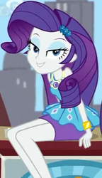 Size: 235x408 | Tagged: safe, screencap, rarity, best trends forever, equestria girls, g4, my little pony equestria girls: better together, bracelet, clothes, cropped, female, geode of shielding, jewelry, legs, lidded eyes, looking at you, pencil skirt, rarity peplum dress, sexy, she knows, sitting, skirt, smiling, solo