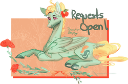 Size: 1000x656 | Tagged: safe, artist:eqq_scremble, derpibooru exclusive, zephyr breeze, pony, g4, abstract background, flower, lying, male, open invitation, pincushionzephyr, requests open, solo, stallion