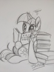Size: 3456x4608 | Tagged: safe, artist:oofycolorful, twilight sparkle, alicorn, pony, g4, book, chinese, female, mare, monochrome, reading, simple background, sketch, solo, that pony sure does love books, traditional art, twilight sparkle (alicorn)
