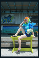 Size: 3456x5184 | Tagged: safe, artist:krazykari, rainbow dash, human, g4, clothes, cosplay, costume, feet, flip-flops, irl, irl human, key west, photo, sandals, solo