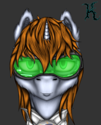 Size: 758x945 | Tagged: safe, artist:keterglord, oc, oc only, oc:littlepip, pony, unicorn, fallout equestria, fallout equestria: vivat littlepip, armor, bust, clothes, cyrillic, ear fluff, fanfic, fanfic art, female, glass, gray background, horn, jumpsuit, looking at you, mare, muzzle fluff, portrait, russian, simple background, solo, unicorn oc, vault suit, visor