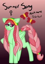 Size: 596x846 | Tagged: safe, artist:eppyminecart, oc, oc only, oc:summer song (ice1517), pegasus, pony, icey-verse, bandana, dreadlocks, female, gradient background, magical lesbian spawn, mare, offspring, parent:fluttershy, parent:tree hugger, parents:flutterhugger, solo