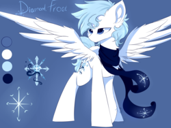 Size: 2000x1500 | Tagged: safe, artist:heddopen, oc, oc only, oc:diamond frost, pegasus, pony, clothes, ear fluff, male, reference sheet, scarf, spread wings, wings