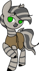 Size: 269x496 | Tagged: safe, artist:nootaz, oc, oc only, pony, zebra, freckles, green eyes, solo, transparent background, tunic, zebra oc