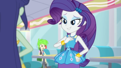 Size: 1920x1080 | Tagged: safe, screencap, blueberry cake, cherry crash, rarity, equestria girls, g4, my little pony equestria girls: better together, pinkie pie: snack psychic, background human, bracelet, female, jewelry, smiling