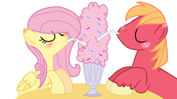 Size: 768x430 | Tagged: safe, artist:star-melodyyt, big macintosh, fluttershy, g4, drinking, drinking straw, female, male, milkshake, missing accessory, sharing a drink, ship:fluttermac, shipping, simple background, straight, straw, white background