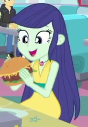 Size: 225x325 | Tagged: safe, screencap, blueberry cake, flash sentry, equestria girls, g4, my little pony equestria girls: better together, pinkie pie: snack psychic, background human, burger, cropped, female, food, male, sandwich