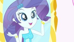 Size: 1280x720 | Tagged: safe, screencap, rarity, equestria girls, g4, make up shake up, my little pony equestria girls: summertime shorts, bracelet, cute, fall formal outfits, female, hair, jewelry, mirror, raribetes, solo