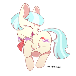 Size: 900x900 | Tagged: safe, artist:sion, coco pommel, earth pony, pony, g4, cocobetes, cute, dancing, digital art, female, mare, open mouth, simple background, solo, white background, ych result