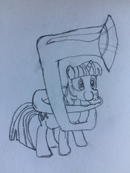 Size: 1536x2048 | Tagged: safe, artist:puffedcheekedblower, twilight sparkle, pony, g4, female, musical instrument, pencil drawing, puffy cheeks, solo, sousaphone, traditional art, tuba