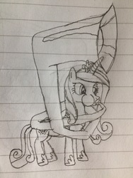 Size: 1536x2048 | Tagged: safe, artist:puffedcheekedblower, princess cadance, pony, g4, female, lined paper, musical instrument, pencil drawing, puffy cheeks, solo, sousaphone, traditional art, tuba