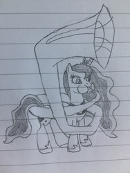 Size: 2448x3264 | Tagged: safe, artist:puffedcheekedblower, princess luna, pony, g4, female, high res, lined paper, musical instrument, pencil drawing, puffy cheeks, solo, sousaphone, traditional art, tuba