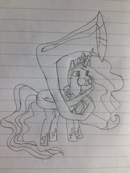 Size: 1024x1365 | Tagged: safe, artist:puffedcheekedblower, princess celestia, pony, g4, female, lined paper, musical instrument, pencil drawing, puffy cheeks, solo, sousaphone, traditional art, tuba