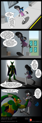 Size: 800x2326 | Tagged: safe, artist:niban-destikim, octavia melody, comic:cell the hunter, equestria girls, g4, alley, cell (dragon ball), cell just wouldn't stop messing with octavia, clothes, comic, crossover, dragon ball, dragon ball z, imperfect cell