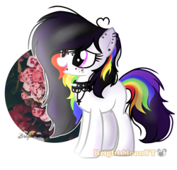 Size: 1024x981 | Tagged: safe, artist:sleppchocolatemlp, oc, oc only, oc:detail rainbow, earth pony, pony, choker, female, mare, rainbow hair, simple background, solo, spiked choker, transparent background