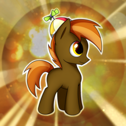 Size: 2539x2539 | Tagged: safe, artist:conniethecasanova, artist:flamevulture17, edit, button mash, earth pony, pony, g4, abstract background, colt, commission, cute, foal, hat, high res, male, propeller hat, smiling, solo