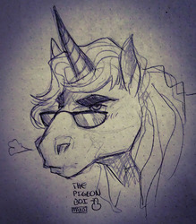 Size: 2093x2393 | Tagged: safe, artist:thepigeonboi, oc, oc:romny hasagawa, alicorn, horse, pony, angry, ears up, glasses, high res, horn, huff, nostril flare, nostrils, sketch, snorting, thick eyebrows