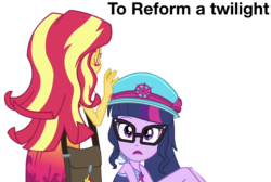 Size: 1891x1274 | Tagged: safe, editor:php77, sci-twi, sunset shimmer, twilight sparkle, equestria girls, g4, my little pony equestria girls: better together, caption, clothes, duo, simple background, surprised, swimsuit, text, transparent background, vector
