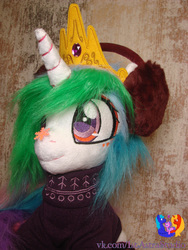 Size: 2304x3072 | Tagged: safe, artist:1stastrastudio, princess celestia, alicorn, pony, g4, clothes, earmuffs, high res, irl, photo, plushie, snow, snowflake, solo, sweater